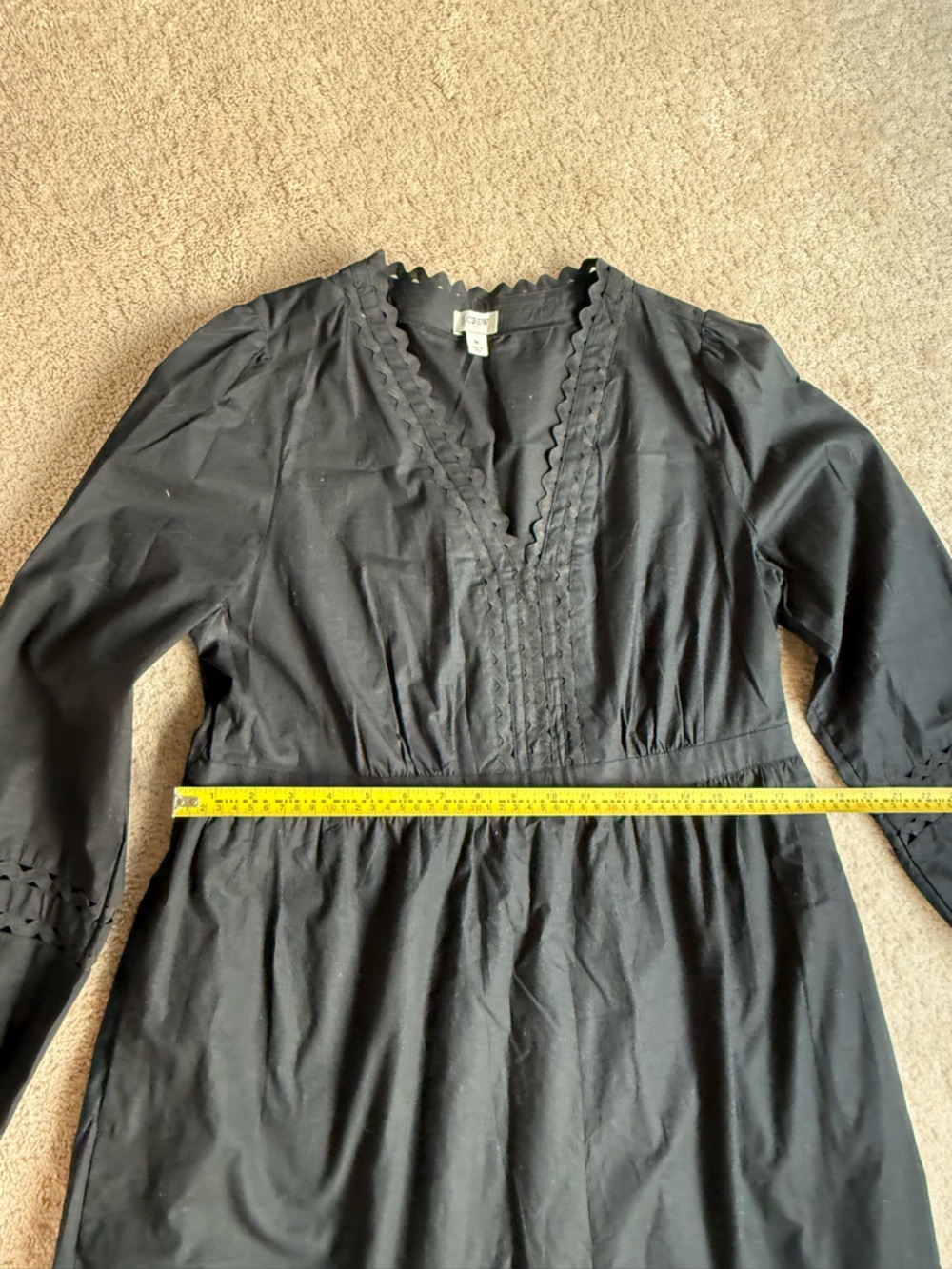 J Crew Black cotton eyelet V-Neck Long Sleeve Midi Dress sz M - Picture 8 of 8